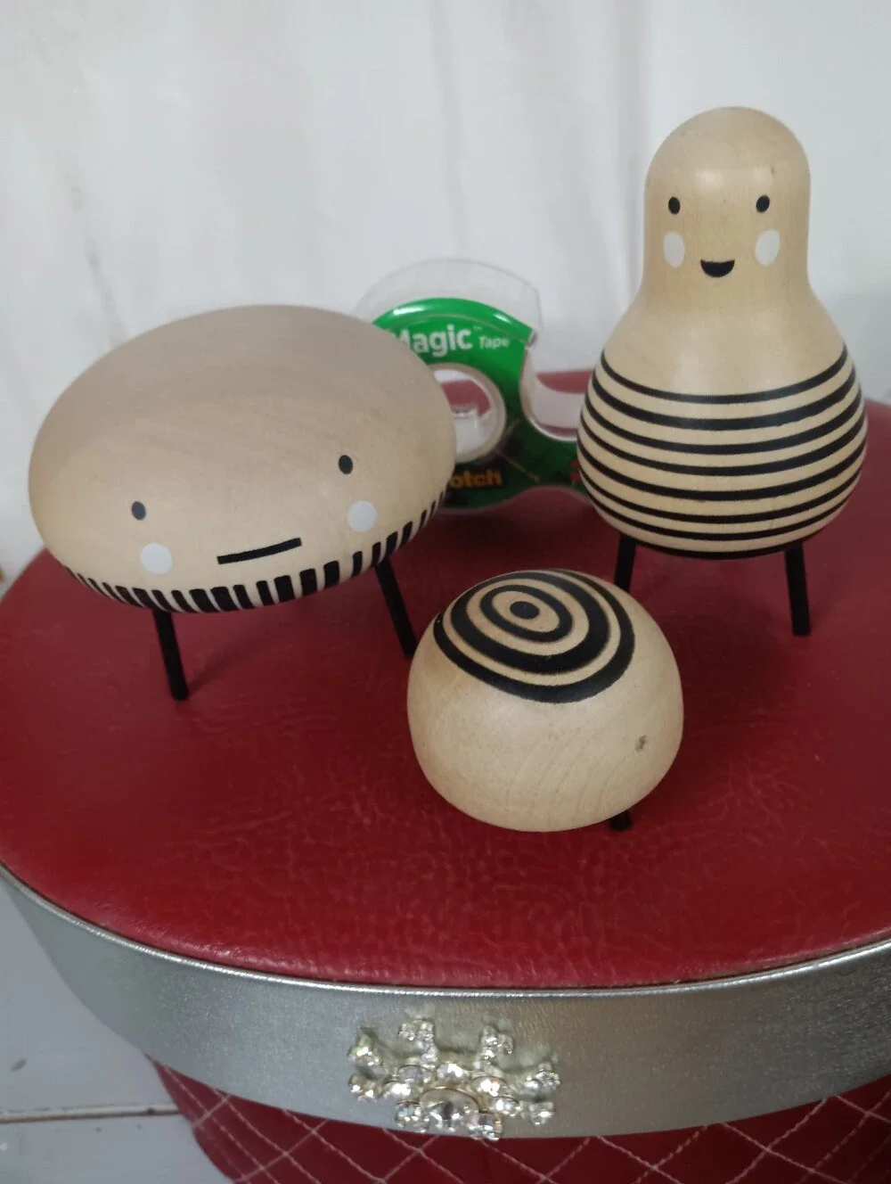 IKEA Natural Wood Figurine Trio with Black and White Accents